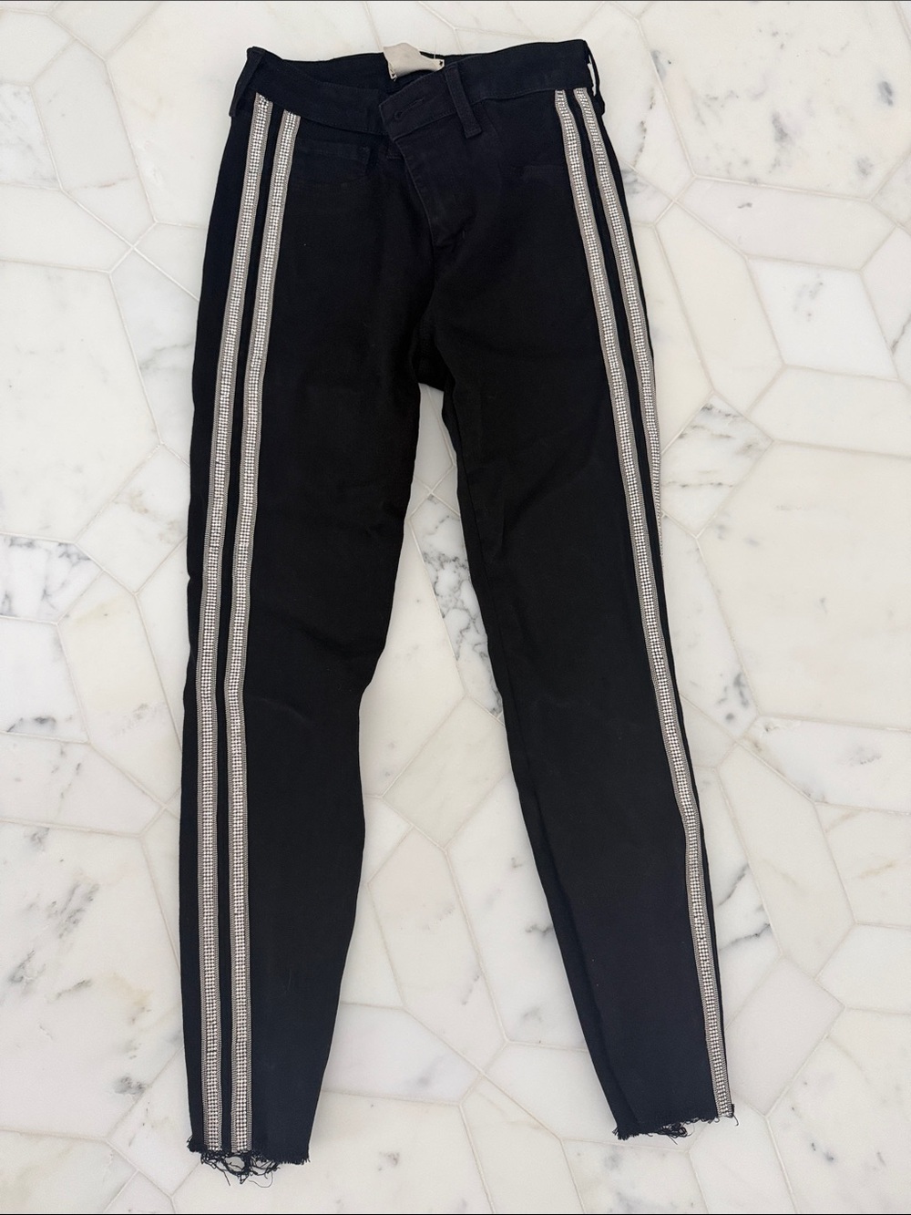 L'AGENCE Black Skinny Jeans with Silver Side Stripes